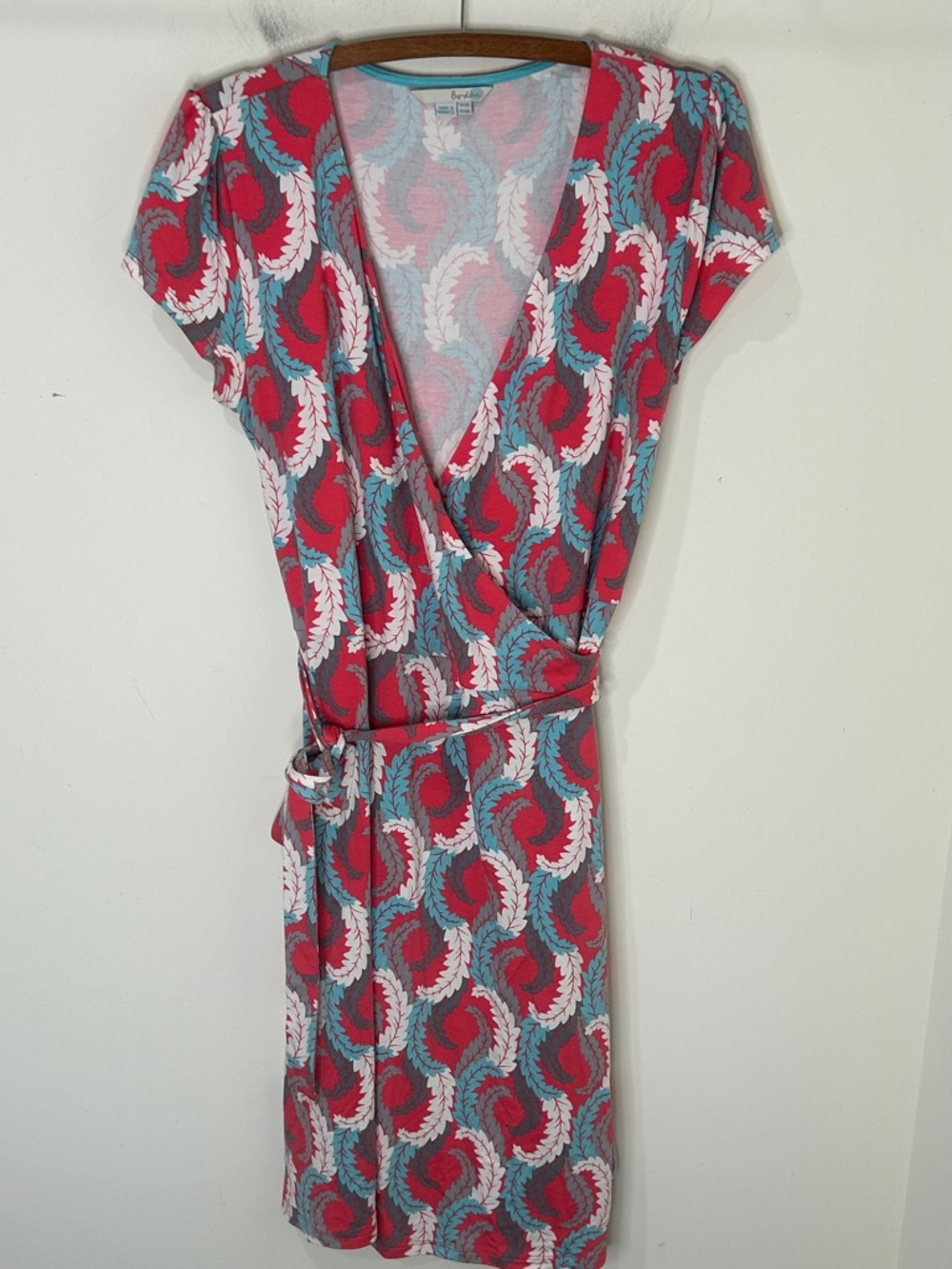 BODEN Marie V-Neck Wrap Dress Coral Blue Size 10R - Picture 2 of 16